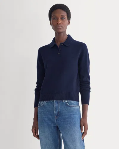 Everlane Shrunken Polo Sweater In Blue