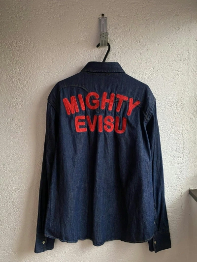 Pre-owned Evisu Mighty Button Up Shirt (m) In Denim