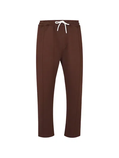 Exit Society Drawstring-waist Embroidered Track Pants In Brown
