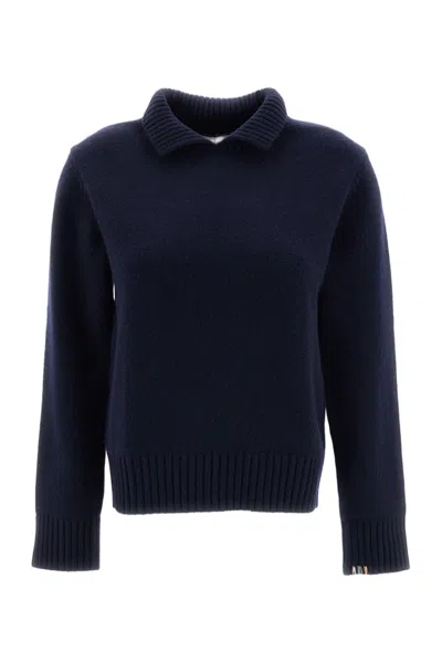 Extreme Cashmere Blue Jo Heavyweight Ribbed Polo Cashmere Sweater