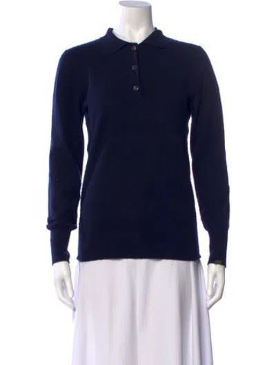 Pre-owned Extreme Cashmere Cashmere Long Sleeve Polo In Blue