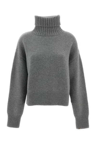 Extreme Cashmere Grey Crop Xtra High Turtleneck Cashmere Sweater In Gray