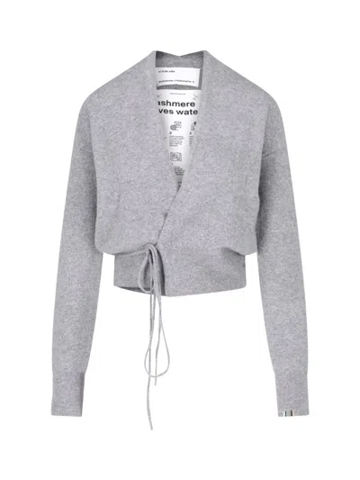 Extreme Cashmere Grey Ella Cropped Cashmere Tie-front Cardigan In Gray