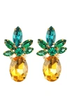 Eye Candy Los Angeles 24k Gold Plated Tropi Crystal Pineapple Earrings In Green