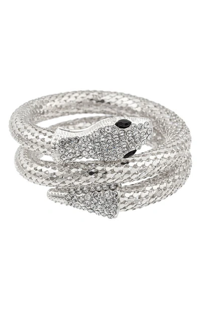 Eye Candy Los Angeles Crystal Snake Wrap Bracelet In Silver