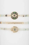 Eye Candy Los Angeles Cubic Zirconia Evil Eye Hamsa Cici Agate Charm Bracelet In Gold