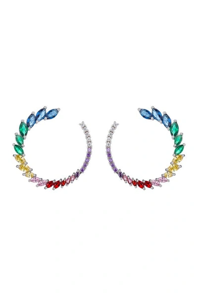 Eye Candy Los Angeles Danielle Roman Marquise Cut Multi-color Glass Open Circle Earrings In Rainbow