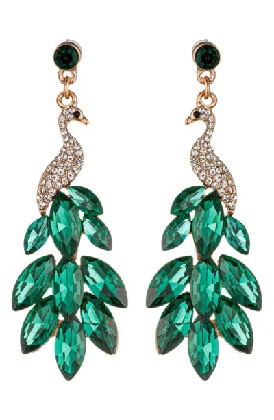 Eye Candy Los Angeles Green Peacock Drop Earrings In Gold