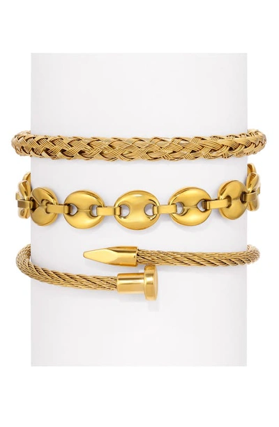 Eye Candy Los Angeles Set Of 3 Raphael Titanium Bracelets In Gold