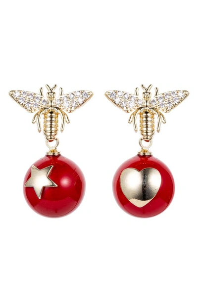 Eye Candy Los Angeles Voar Cubic Zirconia Bee Earrings In Red