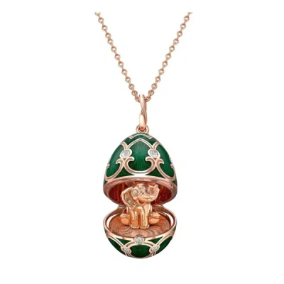 Fabergé Faberge Heritage Rose Gold Diamond & Green Guilloche Enamel Elephant Surprise Locket