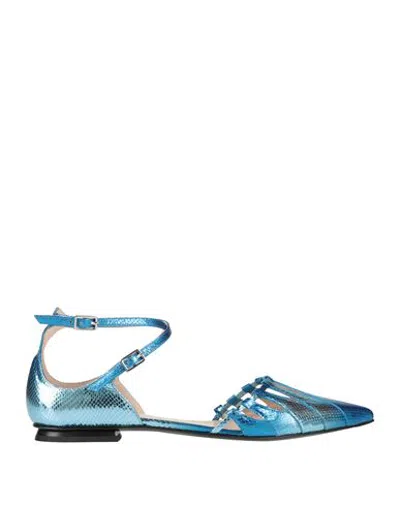 Fabi Woman Ballet Flats Azure Size 9 Leather In Blue