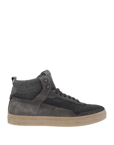 Fabiano Ricci Man Sneakers Charcoal Size 10 Leather, Textile Fibers In Gray