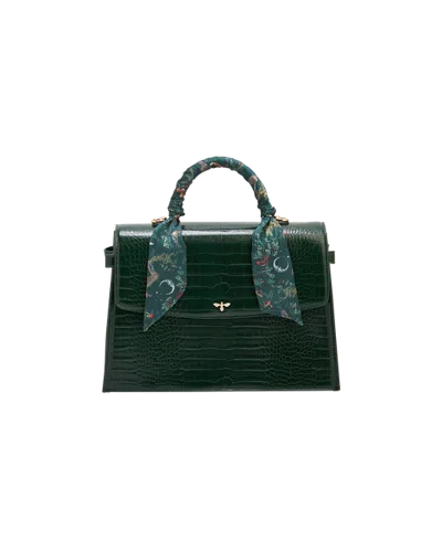 Fable England Eliza Croc Top Handle Purse In Dark Green