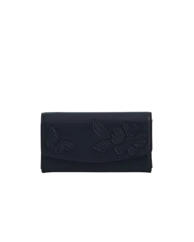 Fable England Floral Applique Long Wallet In Navy