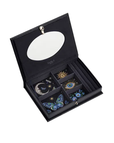 Fable England Night Sky Embroidered Large Croc Jewelry Box In Black
