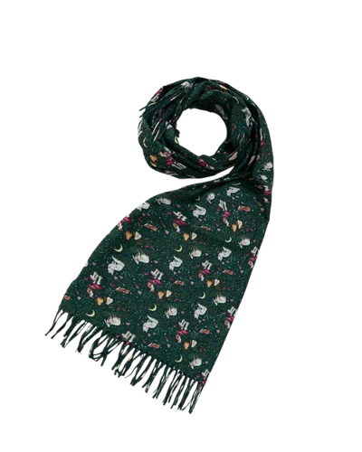 Fable England Niva Long Fringed Scarf In Green