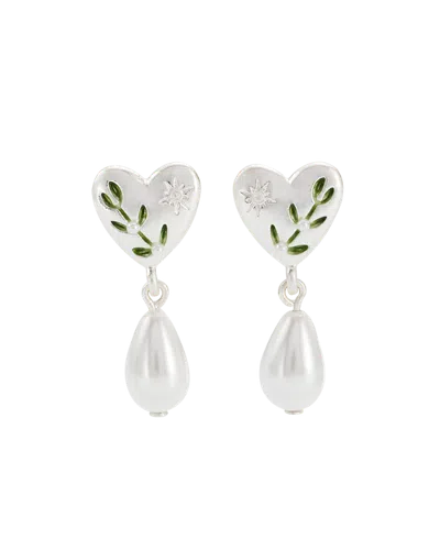 Fable England Niva Mistletoe & Pearl Earrings In Silver