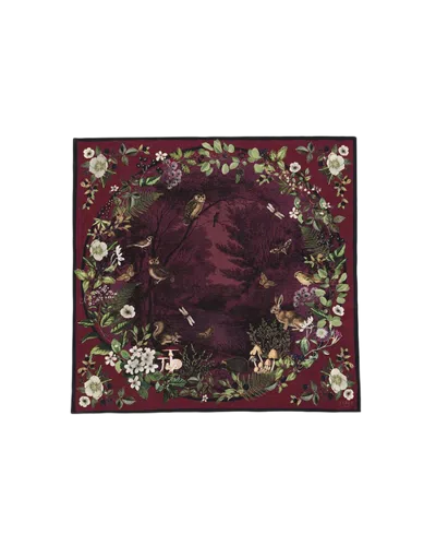 Fable England Orla Narrative Medium Square Scarf In Burgundy