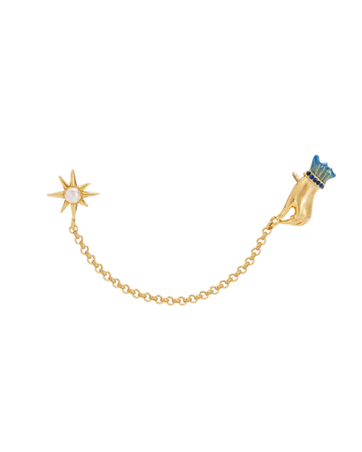 Fable England Palm Of Your Hand Pearl Chain Collar Brooch In Gold