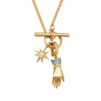 Fable England Palm Of Your Hand Pearl Toggle Necklace In Gold