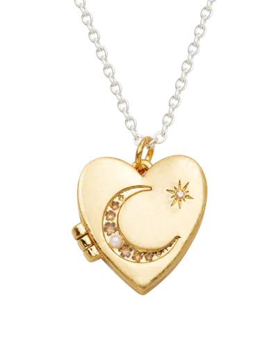 Fable England Selene Moon & Periwinkle Locket Necklace In Gold