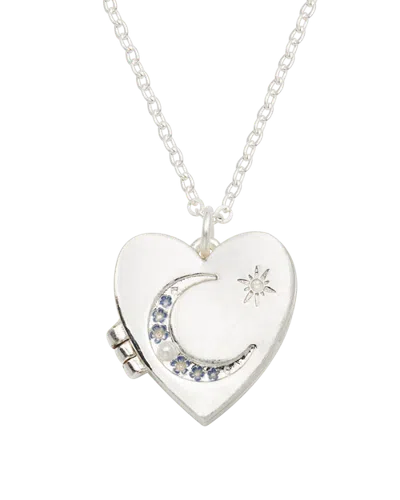 Fable England Selene Moon & Periwinkle Locket Necklace In Silver