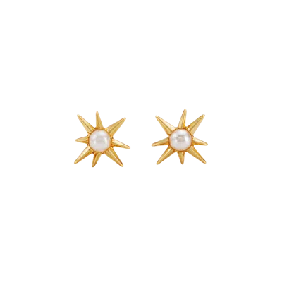 Fable England Star Pearl Stud Earrings In Gold