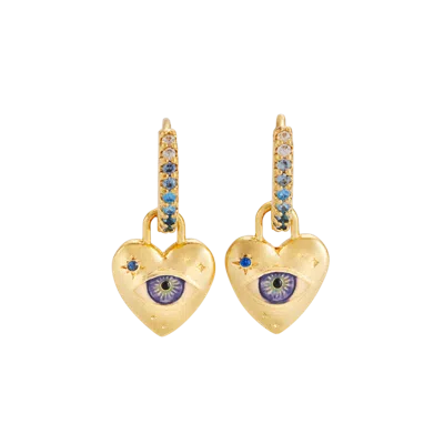 Fable England Talisman Eye & Heart Charm Huggie Earrings In Gold