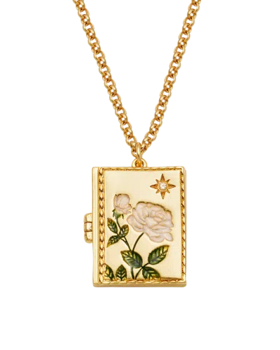 Fable England White English Rose Locket Necklace In Gold
