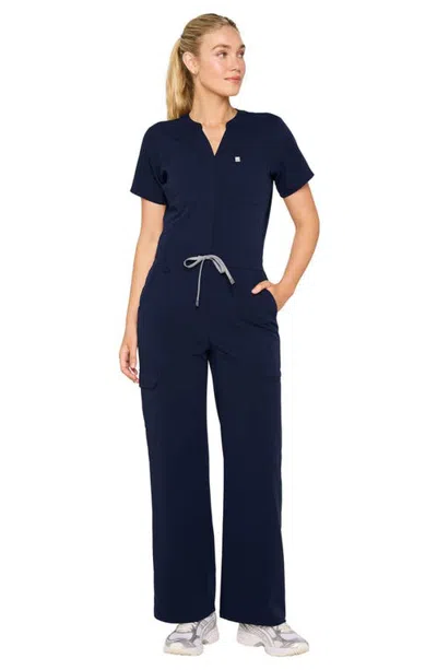 Fabletics Empower Wide Leg Scrub Jumpsuit In Blue