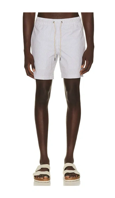 Fair Harbor Bayberry Swim Trunk In Grey Seersucker