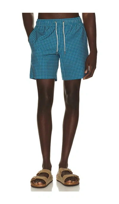 Fair Harbor Bayberry Swim Trunk In Teal Sea Geo