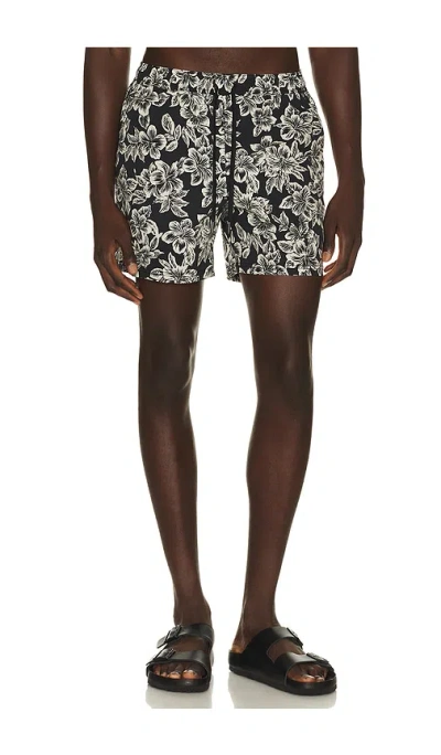 Fair Harbor Bungalow Swim Trunk In Black Hibiscus