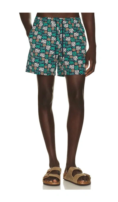 Fair Harbor Bungalow Swim Trunk In Navy Palm Tiles