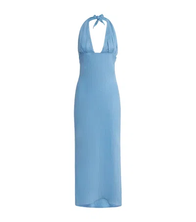 Faithfull Linen Marita Midi Dress In Blue