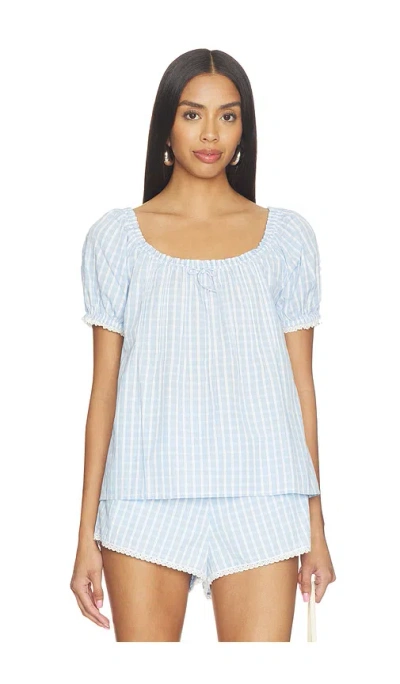 Faithfull The Brand Lonny Top In Paloma Check Light Blue White