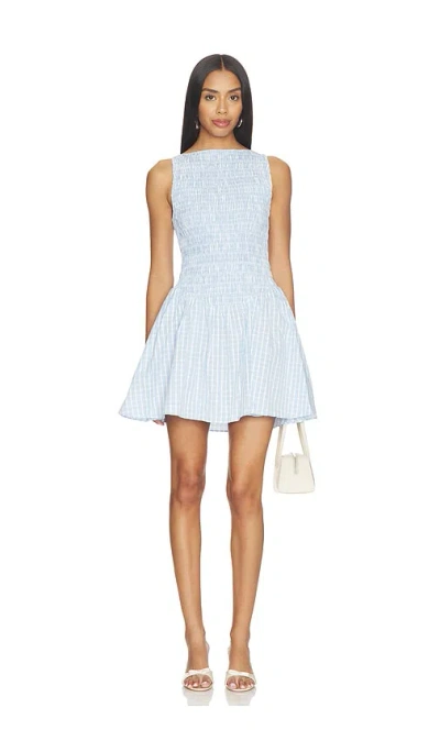 Faithfull The Brand Martina Mini Dress In Paloma Check Light Blue White