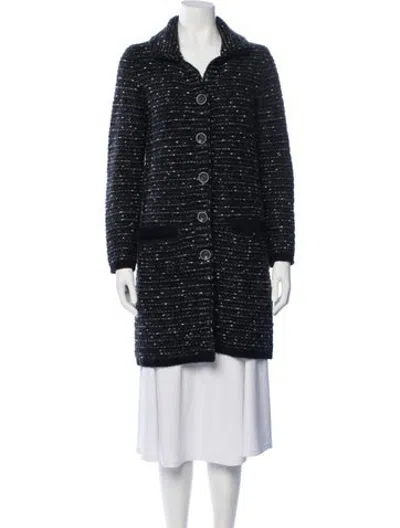 Pre-owned Falconeri Wool Tweed Pattern Coat In Black/blue