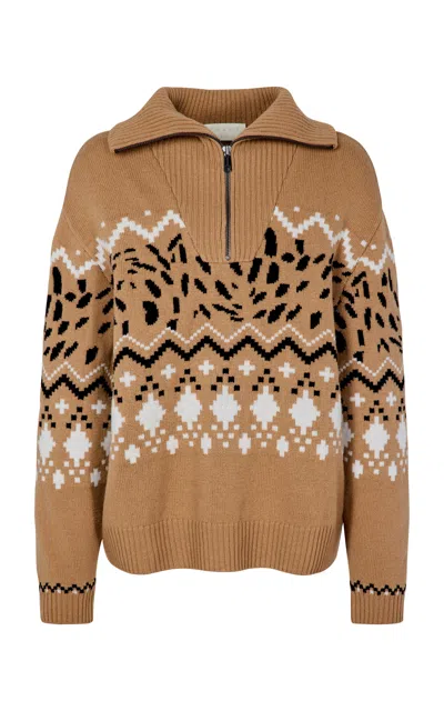 Falke Troyer Jacquard Wool Half-zip Sweater In Brown