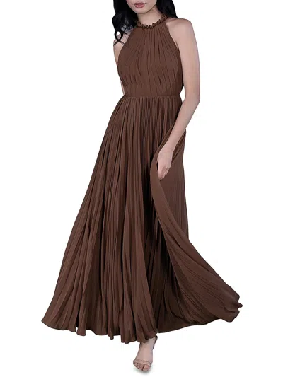 Fame And Partners Ciel Womens Maxi Chiffon Halter Dress In Brown