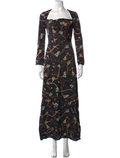 Pre-owned Fame & Partners Printed Long Dress In Black