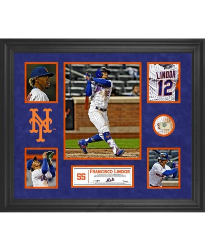Fanatics Authentic Francisco Lindor New York Mets Unsigned Framed 5-photo Collage With A Piece Of Game-used Ball In Multi