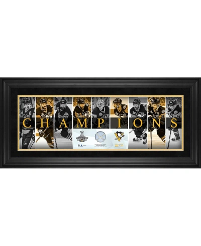 Fanatics Authentic Pittsburgh Penguins 2017 Stanley Cup Champions Framed 10" X 30" Champions Panoramic With Piece Of Ga In Multi