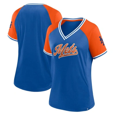 Fanatics Women's  Royal New York Mets Glitz And Glam League Diva Raglan V-neck T-shirt