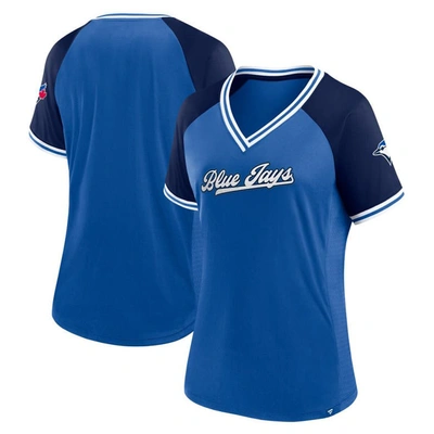 Fanatics Branded Royal Toronto Blue Jays Glitz & Glam League Diva Raglan V-neck T-shirt