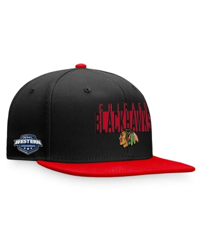 Fanatics Men's  Black, Red Chicago Blackhawks Fundamental Colorblocked Snapback Hat In Black,red
