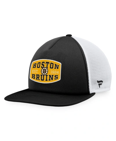 Fanatics Men's  Black, White Boston Bruins Foam Front Patch Trucker Snapback Hat In Black,white