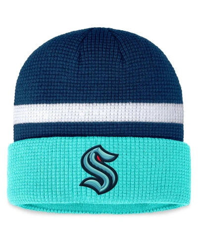 Fanatics Men's  Deep Sea Blue, Light Blue Seattle Kraken Fundamental Cuffed Knit Hat In Deep Sea Blue,light Blue