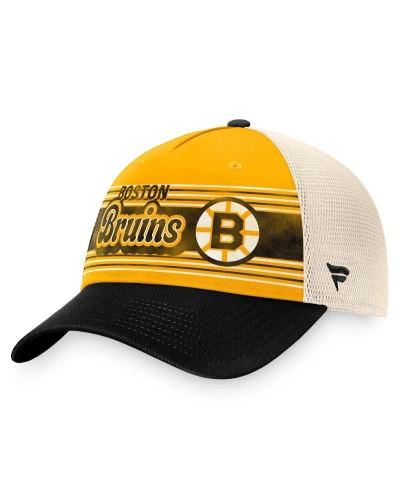 Fanatics Men's  Gold, Black Distressed Boston Bruins Heritage Vintage-like Trucker Adjustable Hat In Gold,black